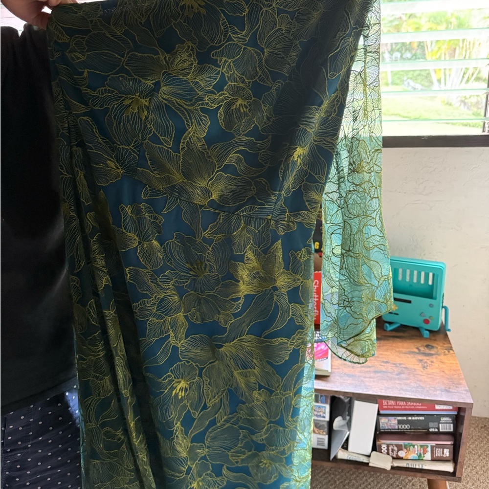 JS Collections Teal and Yellow Dress, One Sleeve Design